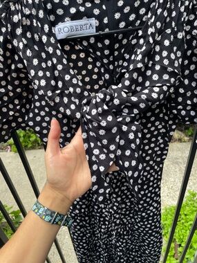 Roberta Black Floral Tie-Neck Dress